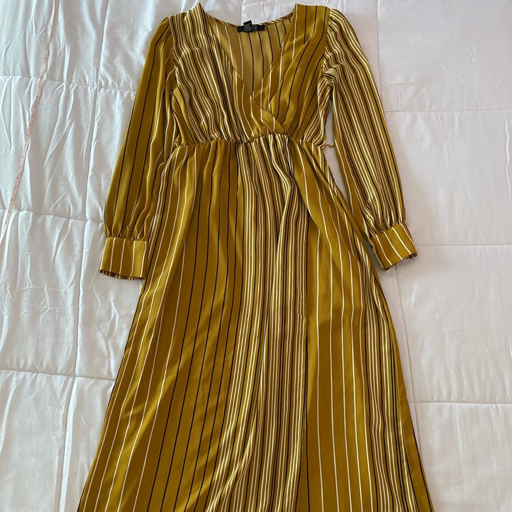 Mustard with black and white pinstripes dress from Forever 21